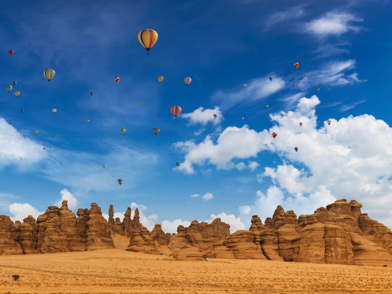 Flights to AlUla: Hot air balloons in dessert