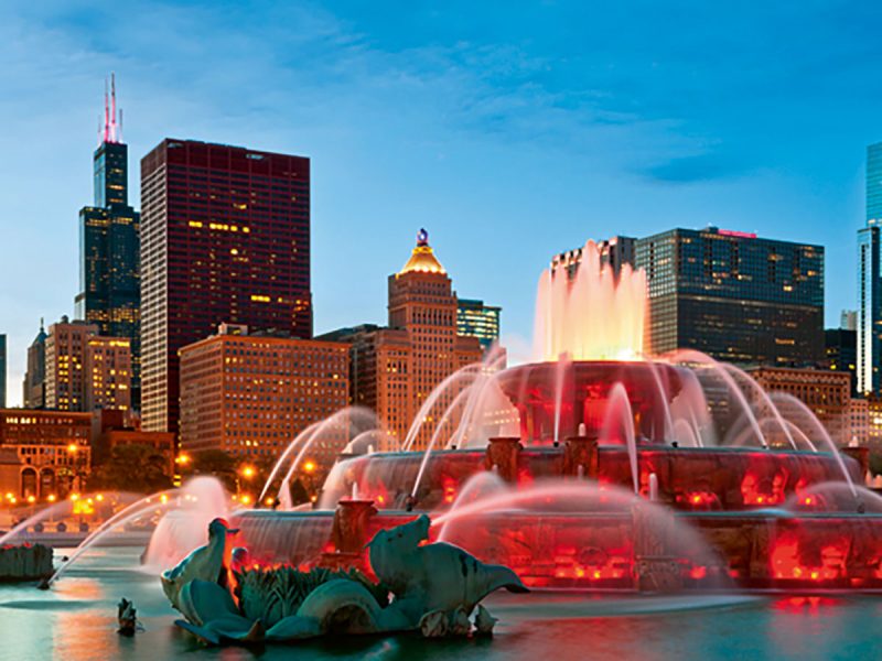 US visit visas extended: Chicago skyline at dusk with lights