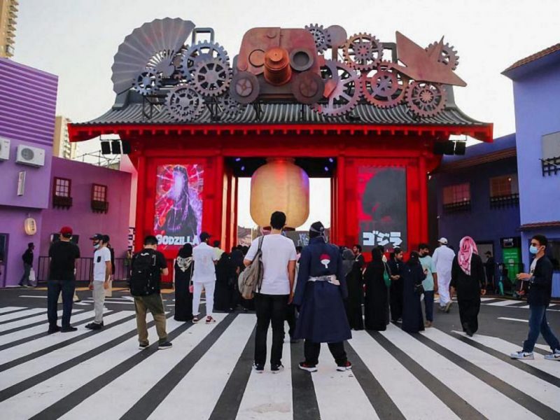 Saudi Anime Expo at Riyadh Season 2022: people looking at village